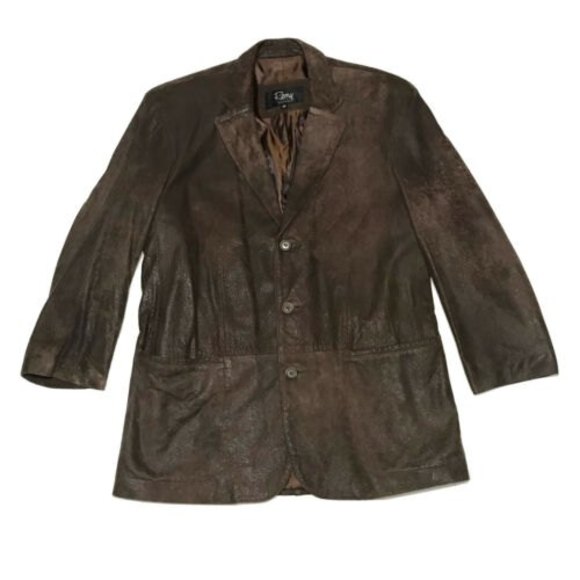 Remy Leather Three Button Blazer Coat Brown Size 40